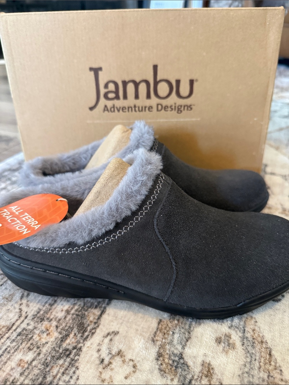 Jambu Women's Charcoal Gray Faux-Fur Suede Slip-On Slippers